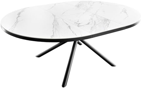 Esstisch MIKADO 160cm - schwarz weiß - Keramik - höhenverstellbare Füße | 6 Sitzplätze, hochwertig, langlebig, stabile Konstruktion, 60 kg Belastbarkeit, glamouröses Flair, Eyecatcher, Metallgestell