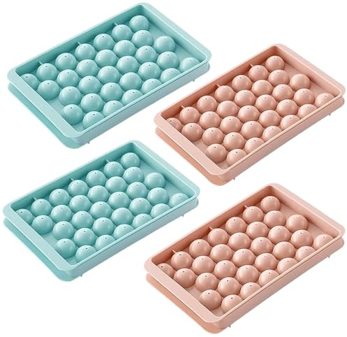 4PCS Round Ice Cube Moulds, Mini Ice Cube Tray Balls, Reusable ICES Trays for Whiskey Cocktails Coffee, Easy to Remove Sphere Ice Making Mold, Easy to Use and Clean, (Blue+Pink)