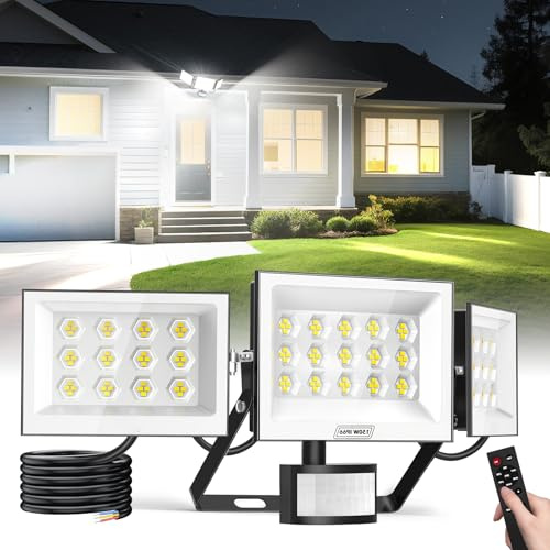 papasbox 150W Outdoor Floodlight,1500LM Motion Sensor Security Lights, 3 Head Motion Detector Lights, IP66 Waterproof, 216 Honeycomb lamp Beads, 220-240V Outside Light for Garden, Garage, Corridor