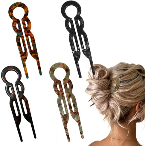 French Hair Pins, 4 Pcs New U-Shaped Hairpin, Prestige Hair Clips for Women, Acetate Hairpins for Strong Hold on Thin, Thick, Long & Curly Hair, Elegant Bun & Updo Styling Twist Hair Accessorie