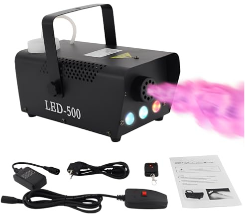 Macchina del Fumo, 500W Macchina del Fumo di Nebbia Portatile con telecomando wireless e luce LED, effetto RGB, Distanza di spruzzo 3-5 m per Halloween, Matrimonio, Festa, Discoteca
