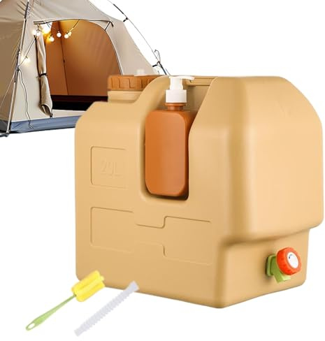 Fruusv Contenitore d'acqua con beccuccio, 20 l, con bottiglia di sapone per le mani, senza perdite, portatile, per pesca, picnic, viaggi, sopravvivenza, viaggi in spalla, caccia, bere in famiglia