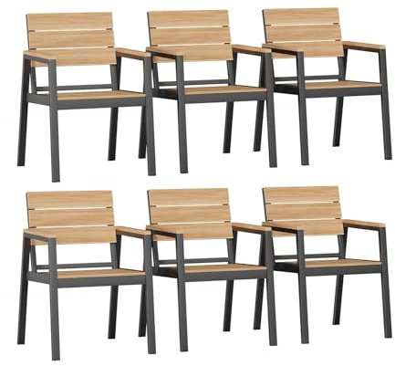 TRIUMPHKEY 6 Set Gartenstühle aus Aluminiumguss, Terrassenstühle in Holzoptik mit Armlehnen, Gartensessel für Garten, Balkon, Hinterhof, Teakfarbe