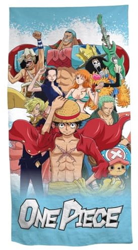 Aymax One Piece Strandtuch XXL 90x170 cm aus Baumwolle – Badetuch/Handtuch mit Monkey D. Ruffy & Crew Motiv – Saugfähig & weich – Ideal für Strand, Pool, Sauna & Urlaub
