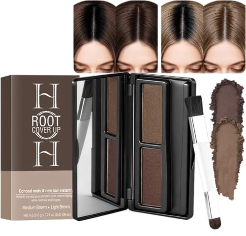 Root Touch Up Medium & Light Brown - Instant Hairline Powder & Root Cover Up Powder - Waterproof Grey Hair Cover Up for Root Touch Up - Hair Root Colour Touch Up