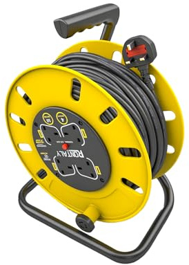4 Socket Outdoor Extension Lead, 50m Extension Reel, Heavy Duty Extension Cable, Thermal Cut Out, Extension Lead for Garden Lawn Mower Office, 13A Fused UK Plug