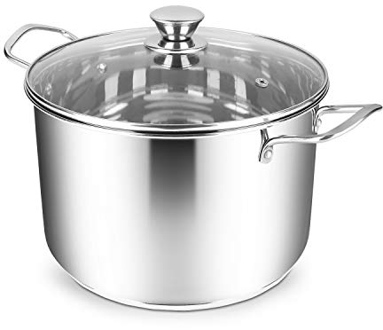 Penguin Home Stock Pot 24 cm, 7 Litre Stainless Steel Stockpot with Glass Lid Soup Pan Induction Safe Soup Pot, Casserole Dish Cooking Pot - 24x16cm Mirror Finish Cooker Pot Set