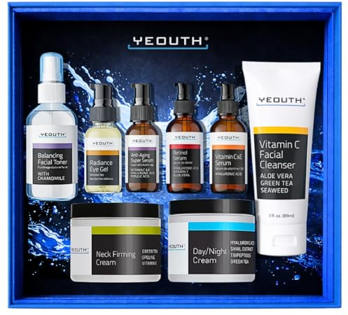 YEOUTH Skin Care Set: Retinol Serum with Hyaluronic Acid, Vitamin C & Super Face Serum, Cleanser, Toner, Eye Gel, Neck Cream, Face Cream 8-Piece Skincare Kit For Women