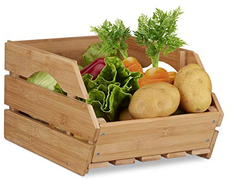 Relaxdays Universal Stapelkiste aus Bambus Holz, offene Aufbewahrungsbox, stabil, Stapelbox HxBxT: 20,5x27x38 cm, natur