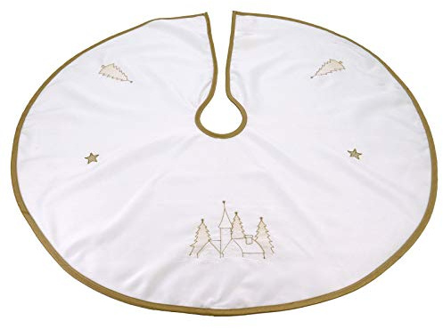 heimtexland ® Weihnachtsbaumdecke Rund 90 cm Bestickt Creme Gold Christbaum Decke Baumständer Schürze Typ618 Champagner