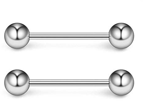 FECTAS 2er G23 Titan Zungenpiercing Brustwarzenpiercing Set 12/14/16/19/25mm Stablänge Piercing Schmuck