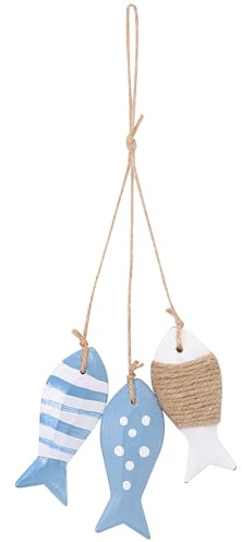 VOSAREA Holz Fisch Deko Hängend, Maritime Deko Fische Anhänger Holz, e Hänge Wand Nautische Kleiner Hänger mit Schnur für Taufe Kommunion Badezimmer
