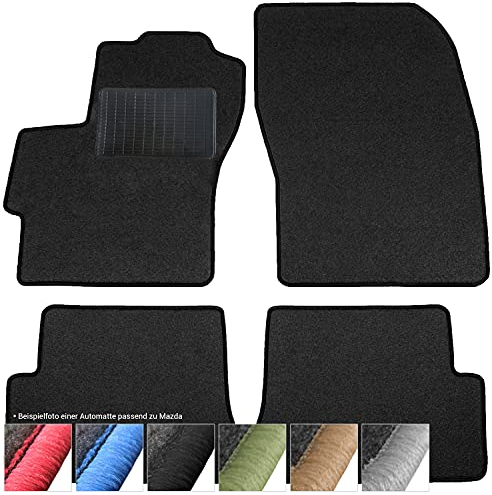 moto-MOLTICO Fußmatten Auto - Velours Autoteppiche passend für Mazda 3 I (2003-2009) - 4-teiliges Set - Schwarze Automatten mit Schwarzen Ziernähten