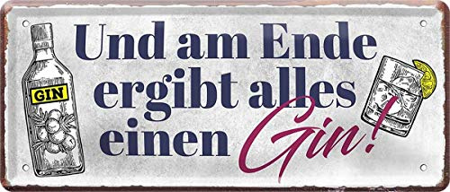 WOGEKA ART Retro Blechschild - Und am Ende ergibt Alles einen Gin - witziger Spruch als Geschenk-Idee zum Geburtstag Weihnachten zur Dekoration 28x12 cm Vintage-Design Metall 1025