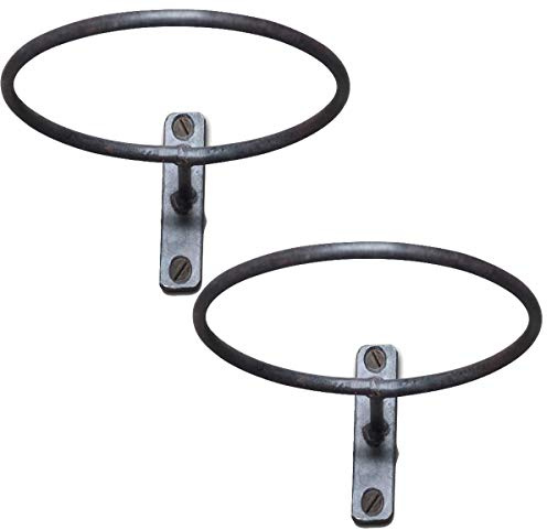 LS-LebenStil 2X Vintage Blumentopfhalter - 14cm Rund - Set 2 Stück - Antik Grau Geschmiedet - Eisen Gusseisen - Blumentopf Wandhalterung für Pflanztöpfe Balkon Pflanzen-Halter Handtuchhalter Ring