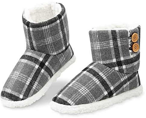 DUNLOP Pantofole Uomo Invernali a Stivaletto da Casa Calde Memory Foam e Antiscivolo (44, Controllo Grigio, numeric_44)