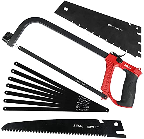 AIRAJ Metallsäge-Set, Bügelsägen mit 9 Austauschbarer Klinge,250MM Astsäge, 300MM Metallsäge und 330 Handsäge,für Metall,Holz,Stahl,PVC-Rohr,Gefrorenem Fleisch,Bügelsäge und Plastik