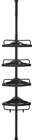 SONGMICS Duschregal, Eckregal Bad, mit 4 Ablagen, Badregal, Gesamthöhe 85-305 cm, höhenverstellbar, Badezimmer-Regal, schwarz BCB001B01