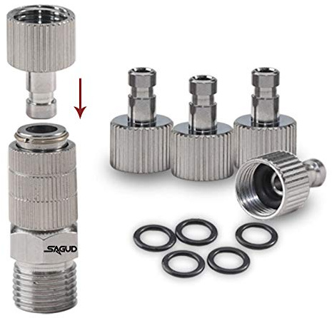 Sagud Airbrush Adapter Airbrush Schnellverschluss Verbindungsstück mit extra 4 Buchsen und extra 5 O-Ring-Set, 1/8 Zoll männlich - 1/8 Zoll weibliche Schlauchanschlüsse