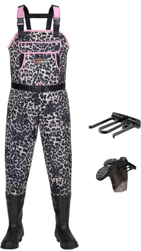 HISEA Neoprene Chest Waders Leopard Print Duck Hunting Waders for Women with Boots Cleated Waterproof Insulated Fishing Waders