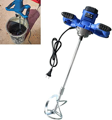 Mélangeur de mortier 550W, 0-1700 tr/min, 6 Vitesses, Tige Spirale M14, Robinet à Béton 230V, Batteur de Mortier Couleur, Malaxeur Electrique pour Nourriture, Bleu