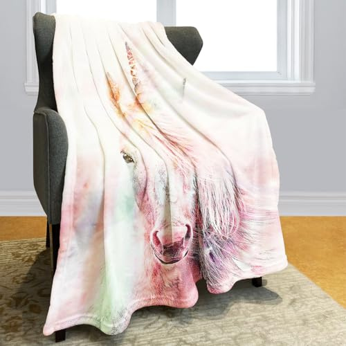 Violetpos 150 x 200 cm Flanell Decke Weich Fleecedecke Kuscheldecken SanftBettüberwurf Regenbogen Schönes Einhorn Rosa