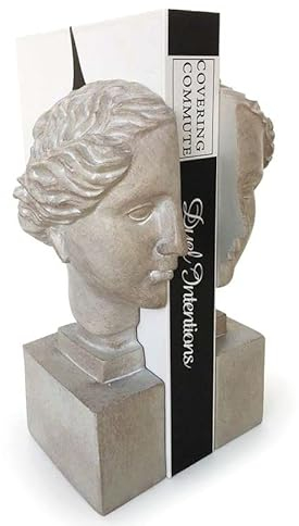 Set 2 Sujetalibros Decorativo Busto Griego Romano Cabeza Mujer Resina Blanco Roto Elegante 21 cm
