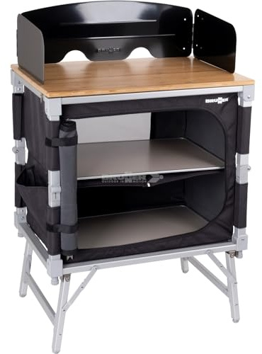 BRUNNER 0422091N.C06 Meuble de Cuisine de Camping Compact Peu encombrant idéal pour Van et Minibus Azabache Cube avec Plateau en Bambou