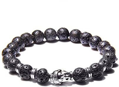 8 mm kungligt blått tigeröga armband män silverfärg Buddha huvud berlock armband kvinnor amulett vinatge gul sten pärlor pulsera, lavastone 2,23 cm