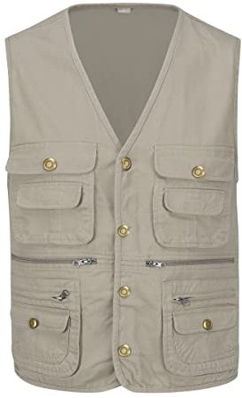 YOUTHUP Weste Herren Anglerweste Outdoor Ärmellose Fotografie Jagd Sportweste Multi-Tasche Leicht Knopf Herrenweste Wandern Freizeitweste,Khaki,S