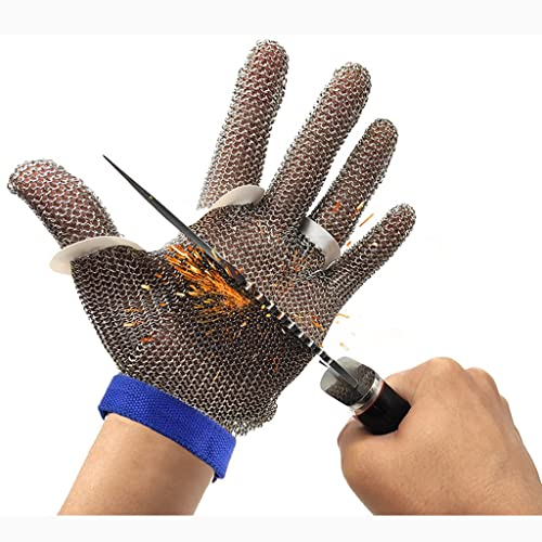 BCPPO Kettenhandschuh Schnittfeste Arbeitshandschuhe for Metzger, Kettenhemd-Schutzhandschuhe aus Edelstahl, Mit verstellbarem Nylon-Armband (Size : 1PCS/XXL)