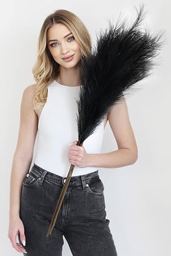 SOROLA Pampas Grass Large Black Artificial 4 Stems - 40 inch/100cm Fluffy Soft Faux Dried Tall Fake Plant Bouquet Decorative Flowers Arrangements Boho Home Decor Accessories Wedding Decorations