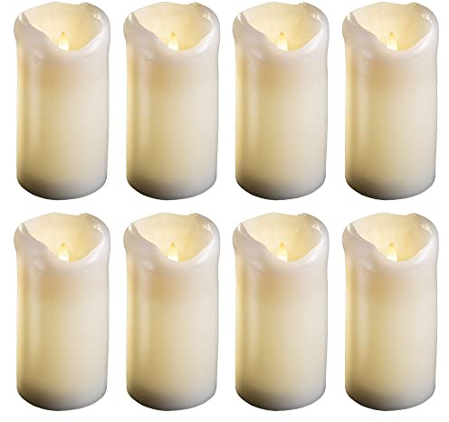 Novaliv 8X große LED Stumpenkerze mit Timer - 7,5cm Durchmesser 15cm Höhe - 2 AA Batterien nötig LED Echtwachskerze mit Flackereffekt flammenlose Stumpenkerze - LED Kerze groß Weihnachtsbeleuchtung