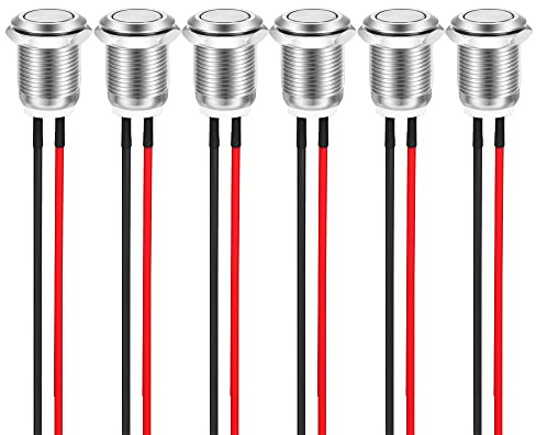 Guuzi 6 Pezzi 12mm 2A 12V/24V/125V/250VAC Pulsante Momentaneo Guscio In Metallo Con Precablaggio, Pulsante Impermeabile IP65 (Testa Piatta)