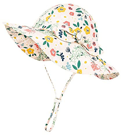 Volicph Chapeau d'été pour bébé fille Chapeau de soleil pour tout-petits Chapeau de plage pour bébé UPF 50 pour bébé fille nourrisson enfant tout-petit, Nœud imprimé rose, 2-3 ans