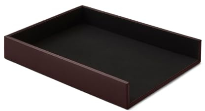 Eglooh - Atena - Ablagefächer für Schreibtisch und Büro Echtes Leder Dunkel Braun - Bürobedarf Briefablage Papierablage Ablagekorb für DIN A4 - cm 32 x 24,2 x H.5 - Made in Italy