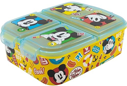 CARTOON Fiambrera multicompartimento de plástico reutilizable Mickey Disney Fiambrera tres compartimentos escuela tiempo libre