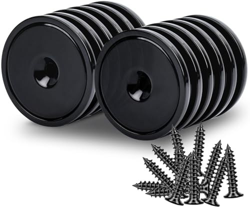 swihorab Neodym Magnete Extra Stark, 12 Stück 32mm 45KG Kraft Scheiben Magnete mit Kapsel, Stark Topfmagnet mit Loch, Schwarz Senkkopf-Topfmagnet mit Schrauben und Stahlkissen für Küchen