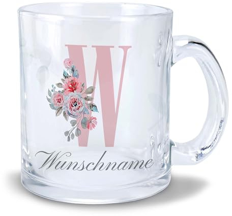 Kiwistar Tasse transparent Glas - Name Rose - individuell personalisiert mit Wunschtext bedruckt - Texttasse selbst gestalten - Tassen selber personalisieren - Spruch - Geschenk - Motivtasse
