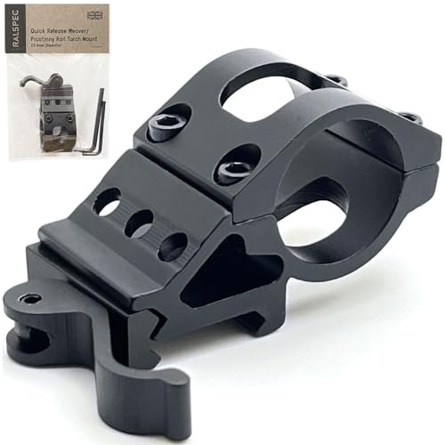 RALSPEC Quick Release Offset Tactical Torch Mount for 20mm Weaver Picatinny Gun Rifle Rail 25.4mm 1 Ring Flashlight Laser Clamp Airsoft