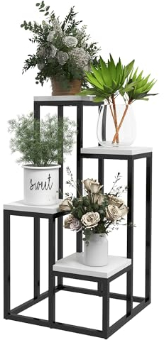 Outsunny Support pour plantes étagère à fleurs 4 étagères différentes hauteurs structure acier - 34 x 34 x 66 cm