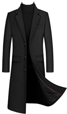 CLSSLVVBN Gabardina de lana Extra larga, abrigos de Cachemira de invierno, abrigo ajustado agradable a la piel, cortavientos, ropa cálida por encima de la rodilla para hombre, Negro, XXL