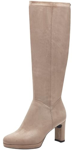 Tamaris Damen Langschaft-Stiefel Textil Blockabsatz Vegan; TAUPE, EU 39
