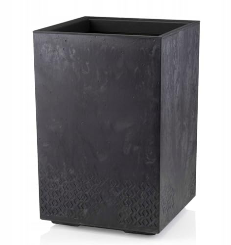 HowHomely Blumentopf Schwarz 59 x 40 x 40 cm Pflanzkübel Groß Außen - Pflanzkasten auf Rollen mit Abflussstopfen - Pflanzkübel Rechteckig Betonoptik für Garten und Terrasse