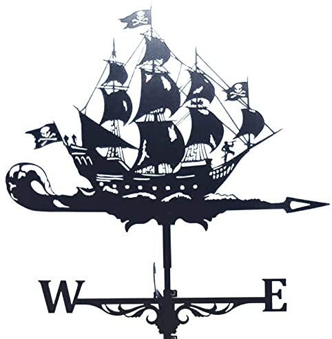 Brigtviee Wetterhahn aus Metall, Retro Wetterfahne mit Große Segelschiff-Silhouette-Dekoration, Windfahne Windmesswerkzeug Windrichtungsanzeiger für Garten Dach Terrasse Pavillon Decor