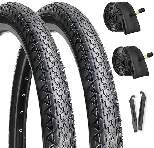 2-Pack Cruiser Bike Tires Set: Hycline 26x2.125 Inch (57-559 mm) Folding Replacement Bicycle Tires and Pair 26-inch Inner Tubes with Tire Levers for Beach or Urban City Commuter Bike-Black Walled