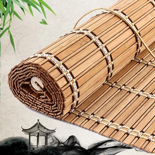 FENGSHOUU Bambus Rollo Bambusrollo Retro Raffrollo Sonnenschutz Sichtschutz Rollo Seitenzugrollo,75% Blickdicht Jalousie,für Fenster und Türen,Anpassbar,Breite×Höhe (60cm x 140cm)