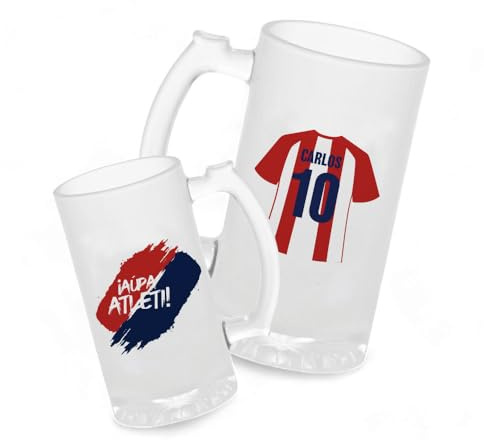 Jarra Cerveza Personalizada Fútbol A. Madrid | Regalo Original para Aficionados del Fútbol | Regalo Camisetas Equipos Futbol | Diseño Único y Duradero (A. Madrid)