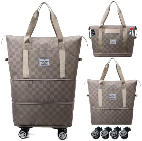 Sac de voyage avec roulettes, sac de voyage extensible de 55 l avec roulettes, sac de week-end, sac de voyage pliable, sac de sport à roulettes avec roulettes, bagage à main, cadeau pour homme et