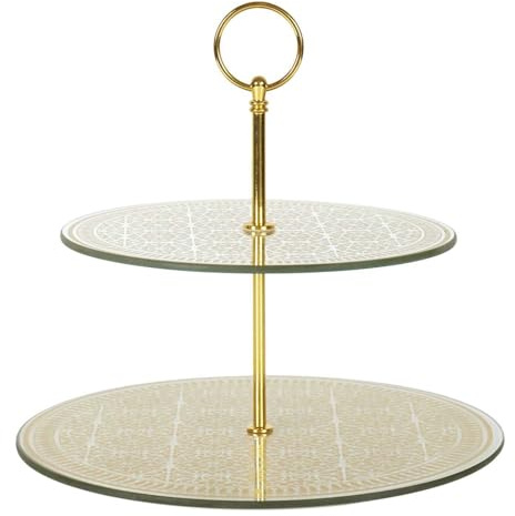 HOME DECO FACTORY Bandeja de Presentación Doble de Cristal 25 cm Dorado | Cristal, bandeja de presentación doble, 25 cm, detalles dorados, postres y aperitivos, recepciones, dorado y gris